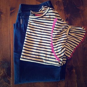 W5 stripped Pom Pom sleeve tee